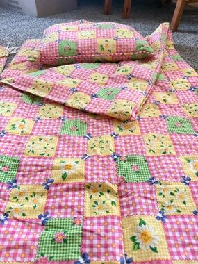 Coming Home Kids camping Sleeping Bag Set Patchwork Floral Gingham USA Made